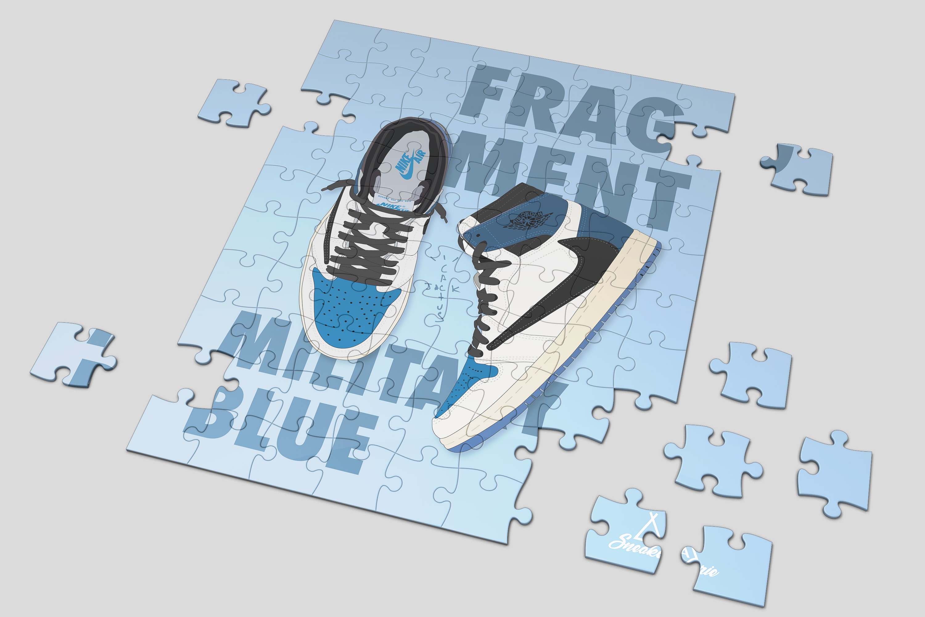 Puzzle Nike Air Jordan 1 Retro High OG SP Travis Scott Fragment Mil...